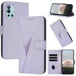 For OnePlus 9R Triangle Pattern Buckle Clasp Leather Phone Case(Light Purple)