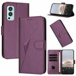 For OnePlus Nord 2 5G Triangle Pattern Buckle Clasp Leather Phone Case(Dark Purple)