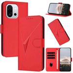 For OnePlus 13T Triangle Pattern Buckle Clasp Leather Phone Case(Red)