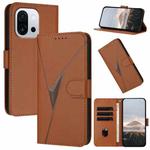For OnePlus 13T Triangle Pattern Buckle Clasp Leather Phone Case(Brown)