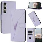 For Sony Xperia 1 VI Triangle Pattern Buckle Clasp Leather Phone Case(Light Purple)