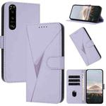 For Sony Xperia 5 III Triangle Pattern Buckle Clasp Leather Phone Case(Light Purple)