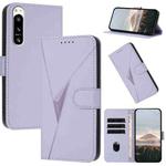 For Sony Xperia 5 IV Triangle Pattern Buckle Clasp Leather Phone Case(Light Purple)