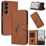 For Sony Xperia 1 VII Triangle Pattern Buckle Clasp Leather Phone Case(Brown)
