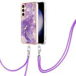 For Samsung Galaxy S24 FE 5G Electroplating Marble Dual-side IMD Phone Case with Lanyard(Purple 002)