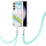 For Samsung Galaxy S24 FE 5G Electroplating Marble Dual-side IMD Phone Case with Lanyard(Green 004)
