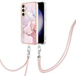 For Samsung Galaxy S24 FE 5G Electroplating Marble Dual-side IMD Phone Case with Lanyard(Rose Gold 005)
