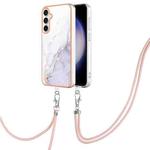 For Samsung Galaxy S24 FE 5G Electroplating Marble Dual-side IMD Phone Case with Lanyard(White 006)