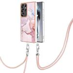 For Samsung Galaxy S25 Ultra 5G Electroplating Marble Dual-side IMD Phone Case with Lanyard(Rose Gold 005)