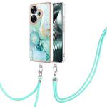 For Xiaomi Poco F6 5G Electroplating Marble Dual-side IMD Phone Case with Lanyard(Green 003)