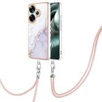 For Xiaomi Poco F6 5G Electroplating Marble Dual-side IMD Phone Case with Lanyard(White 006)