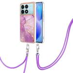 For Xiaomi Poco F6 Pro 5G Electroplating Marble Dual-side IMD Phone Case with Lanyard(Purple 001)