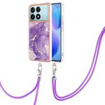 For Xiaomi Poco F6 Pro 5G Electroplating Marble Dual-side IMD Phone Case with Lanyard(Purple 002)