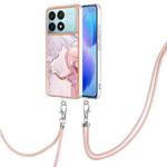 For Xiaomi Poco F6 Pro 5G Electroplating Marble Dual-side IMD Phone Case with Lanyard(Rose Gold 005)