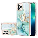 For iPhone 16 Pro Max Electroplating Marble IMD TPU Phone Case with Ring Holder(Green 003)