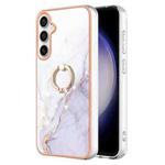 For Samsung Galaxy S24 FE 5G Electroplating Marble IMD TPU Phone Case with Ring Holder(White 006)