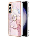 For Samsung Galaxy S24 FE 5G Electroplating Marble IMD TPU Phone Case with Ring Holder(Rose Gold 005)