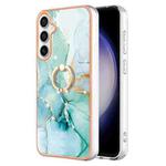 For Samsung Galaxy S24 FE 5G Electroplating Marble IMD TPU Phone Case with Ring Holder(Green 003)