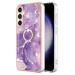 For Samsung Galaxy S24 FE 5G Electroplating Marble IMD TPU Phone Case with Ring Holder(Purple 002)