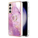 For Samsung Galaxy S24 FE 5G Electroplating Marble IMD TPU Phone Case with Ring Holder(Purple 001)