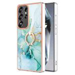 For Samsung Galaxy S25 Ultra 5G Electroplating Marble IMD TPU Phone Case with Ring Holder(Green 003)