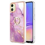 For Samsung Galaxy A06 4G Electroplating Marble IMD TPU Phone Case with Ring Holder(Purple 001)