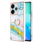 For Redmi 13 4G Electroplating Marble IMD TPU Phone Case with Ring Holder(Green 004)