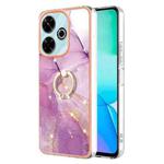 For Redmi 13 4G Electroplating Marble IMD TPU Phone Case with Ring Holder(Purple 001)