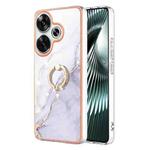 For Xiaomi Poco F6 5G Electroplating Marble IMD TPU Phone Case with Ring Holder(White 006)