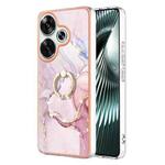 For Xiaomi Poco F6 5G Electroplating Marble IMD TPU Phone Case with Ring Holder(Rose Gold 005)