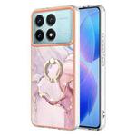 For Xiaomi Poco F6 Pro 5G Electroplating Marble IMD TPU Phone Case with Ring Holder(Rose Gold 005)