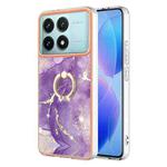 For Xiaomi Poco F6 Pro 5G Electroplating Marble IMD TPU Phone Case with Ring Holder(Purple 002)