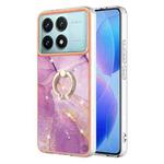 For Xiaomi Poco F6 Pro 5G Electroplating Marble IMD TPU Phone Case with Ring Holder(Purple 001)