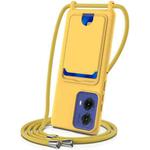 For Motorola Moto G85 / S50 Neo Integrated Card Bag Solid Color Liquid Silicone Phone Case with Lanyard(Yellow)