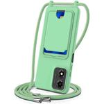 For Motorola Moto G04 / G04s / G24 Integrated Card Bag Solid Color Liquid Silicone Phone Case with Lanyard(Green)