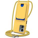 For Motorola Moto G14 Integrated Card Bag Solid Color Liquid Silicone Phone Case with Lanyard(Yellow)