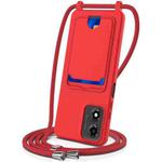 For Motorola Moto E14 4G Integrated Card Bag Solid Color Liquid Silicone Phone Case with Lanyard(Red)