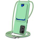 For Motorola Moto E14 4G Integrated Card Bag Solid Color Liquid Silicone Phone Case with Lanyard(Green)