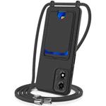 For Motorola Moto E14 4G Integrated Card Bag Solid Color Liquid Silicone Phone Case with Lanyard(Black)