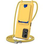 For Motorola Moto E14 4G Integrated Card Bag Solid Color Liquid Silicone Phone Case with Lanyard(Yellow)