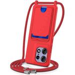 For Motorola Edge 50 Pro Integrated Card Bag Solid Color Liquid Silicone Phone Case with Lanyard(Red)