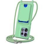 For Motorola Edge 50 Pro Integrated Card Bag Solid Color Liquid Silicone Phone Case with Lanyard(Green)