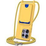 For Motorola Edge 50 Pro Integrated Card Bag Solid Color Liquid Silicone Phone Case with Lanyard(Yellow)