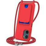 For Motorola Moto G05 / E15 4G Integrated Card Bag Solid Color Liquid Silicone Phone Case with Lanyard(Red)