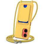 For Motorola Moto G35 Integrated Card Bag Solid Color Liquid Silicone Phone Case with Lanyard(Yellow)