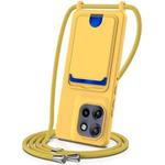 For Motorola Edge 50 Neo / Moto S50 Integrated Card Bag Solid Color Liquid Silicone Phone Case with Lanyard(Yellow)