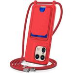 For Motorola Edge 50 Ultra Integrated Card Bag Solid Color Liquid Silicone Phone Case with Lanyard(Red)