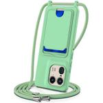 For Motorola Edge 50 Ultra Integrated Card Bag Solid Color Liquid Silicone Phone Case with Lanyard(Green)