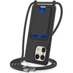 For Motorola Edge 50 Ultra Integrated Card Bag Solid Color Liquid Silicone Phone Case with Lanyard(Black)
