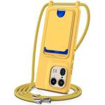 For Motorola Edge 50 Ultra Integrated Card Bag Solid Color Liquid Silicone Phone Case with Lanyard(Yellow)